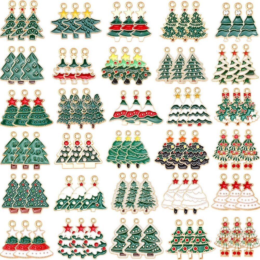 90 Pcs Christmas Charms for Jewelry Making, Christmas Tree Charms Holiday Xmas E